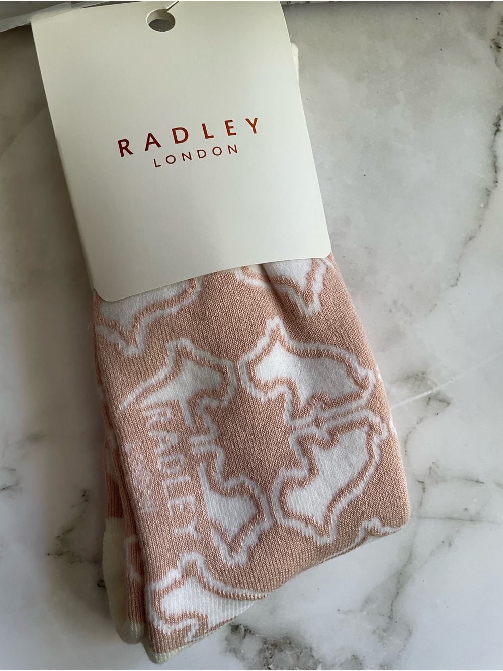 Radley London Socks Scottie Dog Pattern Heirloom Pink White Cream Cozy Socks